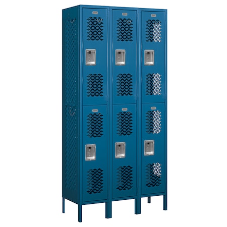 Salsbury Industries Wardrobe Locker, 36" W, 15" D, 78" H, (3) Wide, (6) Openings, Blue 72365BL-U